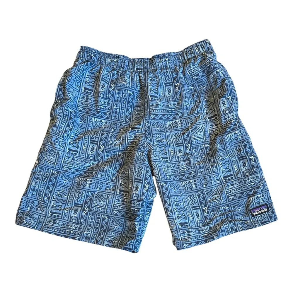 Patagonia Boys XL Blue Tribal Wavefarer Board Shorts Swim Surf